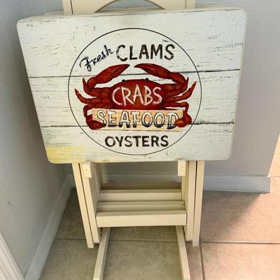 Nautical-Themed Folding Tray Table Set with Coastal Prints 