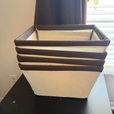 Set of 5 Fabric Storage Bins – Tan & Gray