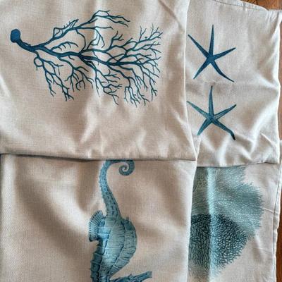 Set Of 4 Coastal Themed Throw Pillow Covers 
