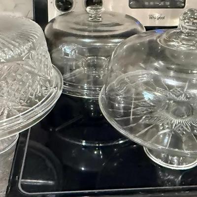 Lot Of 4 Glass / Glass Cake Plates With Covers 