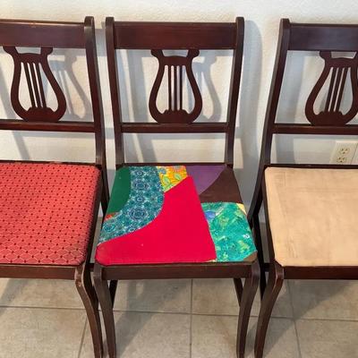 Set of 3 Wooden Dining Chairs – Lyre Back Design