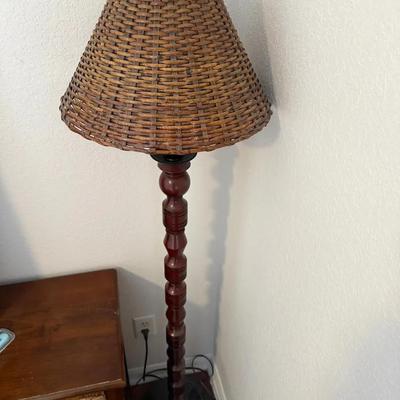 Wicker Shade Wooden Floor Lamp