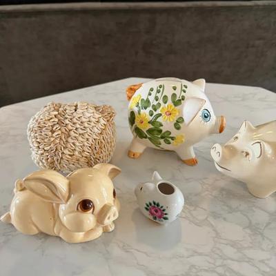 Pig Figurine Collection with Shell Accent