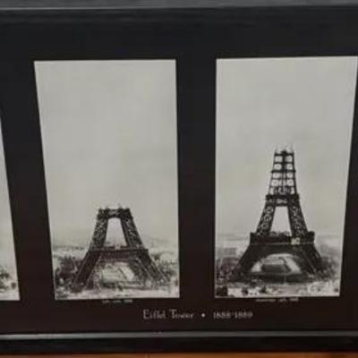 Framed Eiffel Tower Construction Progression Black and White Photo Print