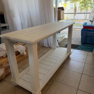 White Wood Console Table with Lower Shelf