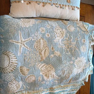 Decorative Coastal-Themed Accent Pillow With Full/queen Bedspread