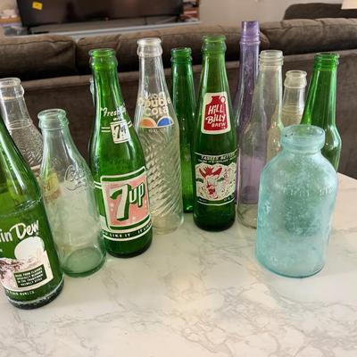 Vintage Soda Bottle Collection – 7UP, Mountain Dew, Double Cola & More