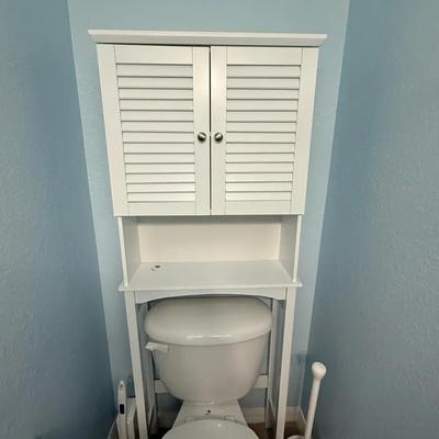 White Bathroom Over-the-Toilet Storage Cabinet with Louvered Doors