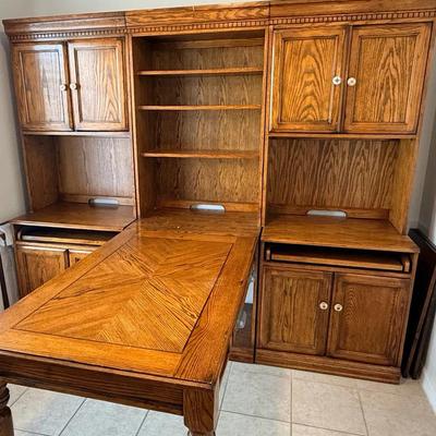 Large Oak desk with Matching Wall Unit 