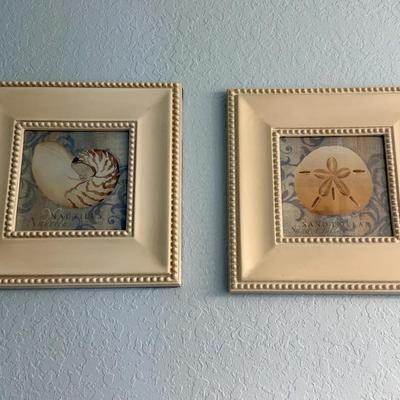 Pair of Coastal Framed Wall Art Prints – Nautilus Shell & Sand Dollar