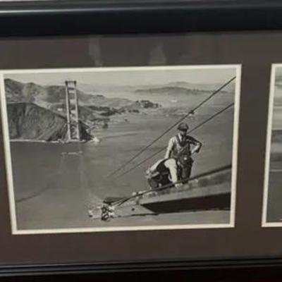 Framed Golden Gate Bridge Construction Black and White Photo Triptych