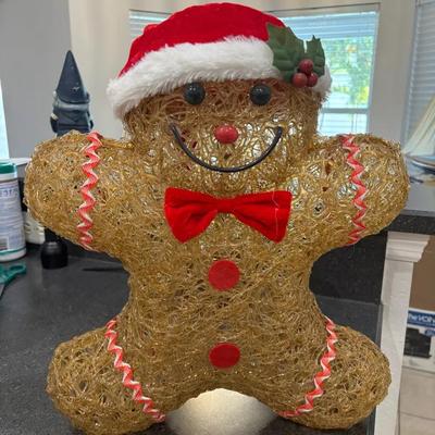 Lighted Gingerbread Man Holiday Decoration with Santa Hat 