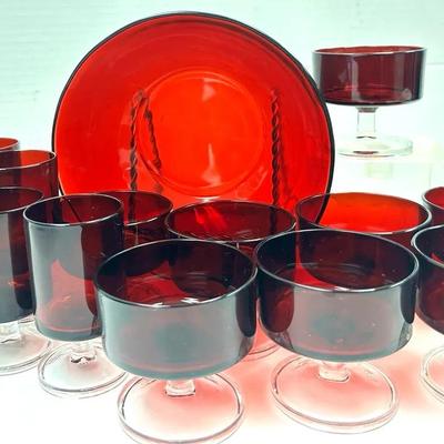 Vintage Luminarc "Cavalier" Ruby Red Glassware Set - Made in France