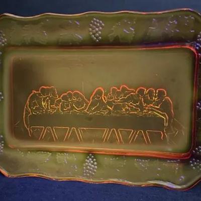 "Indiana Glass" Tiara Amberina "The Last Supper" Tray 