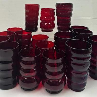Vintage Ruby Red Textured Glass Tumblers