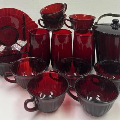 Ruby Red Glassware- Cups, Tumblers and Ice Bucket