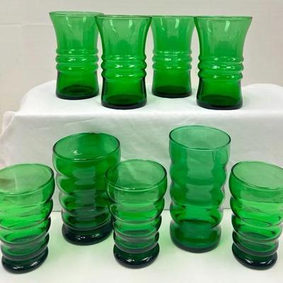 Vintage "Anchor Hocking" Green Glass Tumbler Set