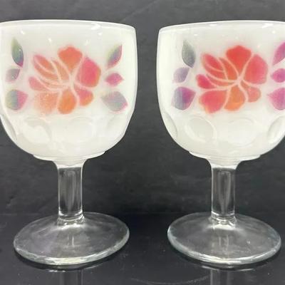 "Bartlett Collins" Floral Thumbprint Goblet Schooners