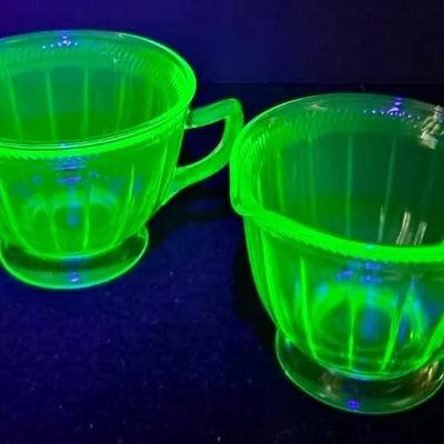 "Federal Glass" Fluted Glass Creamer and Open Sugar Bowl 