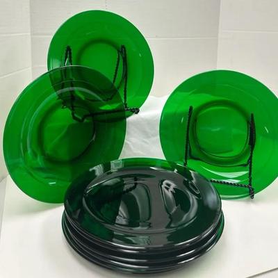 Vintage Emerald Green Glass Dinner Plates 