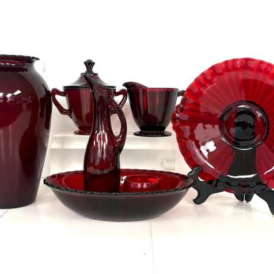 Elegant Vintage Ruby Red Glassware Set