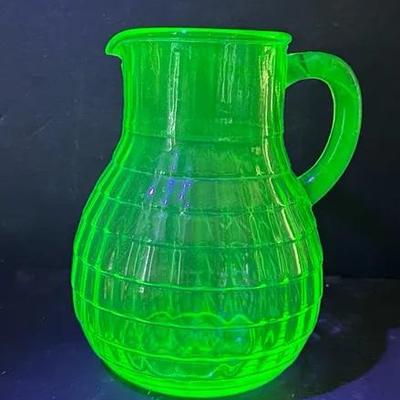 "Anchor Hocking" Block Optic Uranium Glass Pitcher
