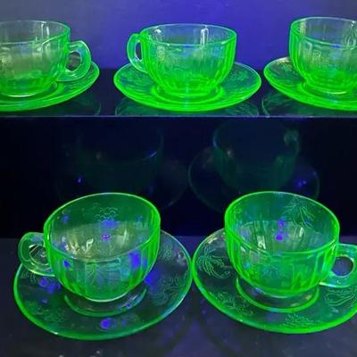 “Hazel Atlas” Green Cups/Saucers