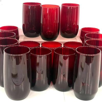 Set of Ruby Red Mid-Century Modern Drinking Glasses
