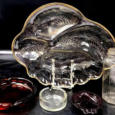 Divided Glass Appetizer Platter and Ashtrays