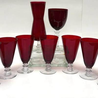 Ruby Red Glassware Collection: Kaj Franck Pitcher, Rhine Wine & Footed Juice Glasses