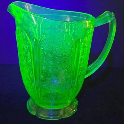 "Jeanette" Cherry Blossom Green Depression Glass Pitcher