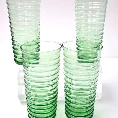 "Anchor Hocking" Green Ribbed Tumblers