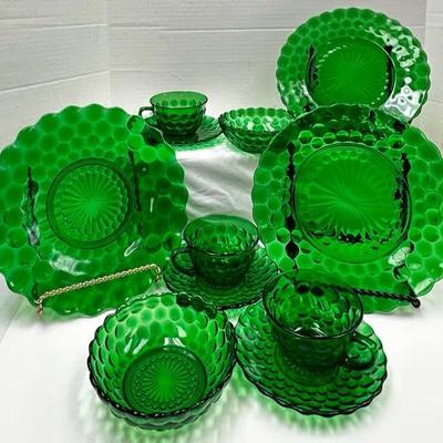 "Anchor Hocking" Forest Green Bubble Glassware