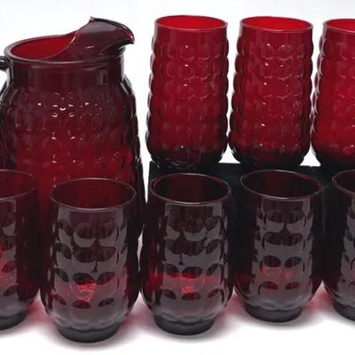 Vintage Ruby Red Bubble Glass from "Anchor Hocking"