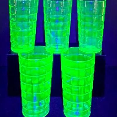 "Hocking Glass Co" Block Optic Green Depression Glasses