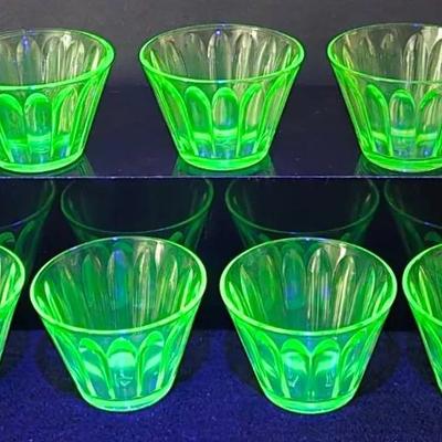 "Hazel Atlas" Green Depression Custard Cups