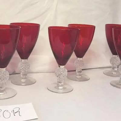 Vintage Morgantown "Golf Ball" ruby red glass goblets, set of 6