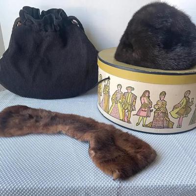 Vintage Fur Hat And Collar, Vintage Hand Muff/Hand Warmer