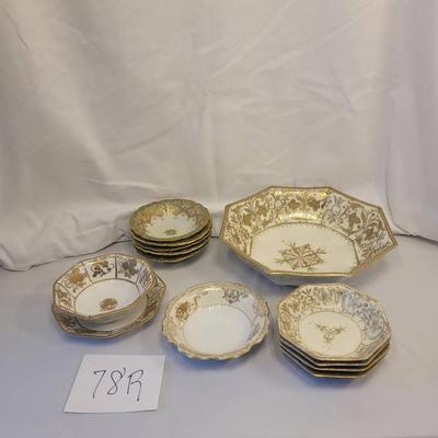 Vintage Serving Bowls With Gold Accent