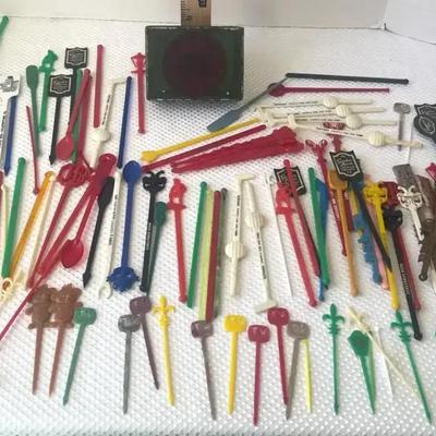 Vintage Vices- Swizzle Sticks and Lucky Strike Cigarette Box