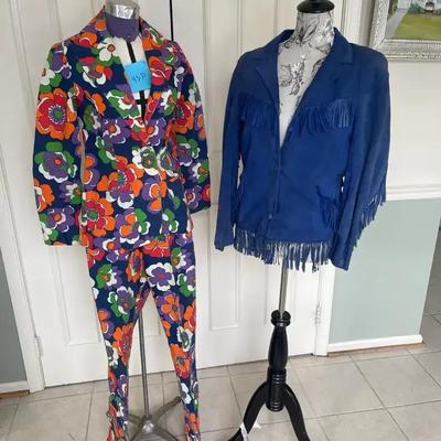 Super Groovy Pant Suit And Blue Faux Suede Fringed Jacket