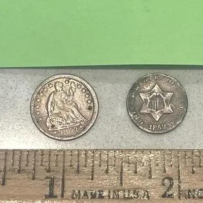 U.S. 1853 Silver Half Dime And 1852 3 Cent Piece