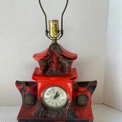 Red Asian Ceramic Lamp/Clock