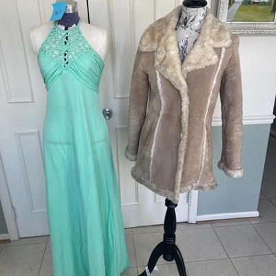 Vintage Knit Halter Dress And Vintage Suede/Shearling Coat