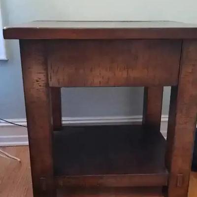 Rustic Top Square Table W/ 1 Shelf