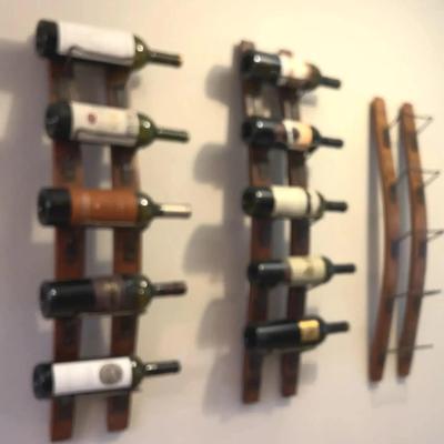 3 Wood Wine Bottle Holders W/Wine Cellar Sign