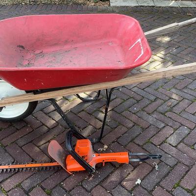 Metal Wheel Barrow & Black Decker 16” Electric Hedge Trimmer