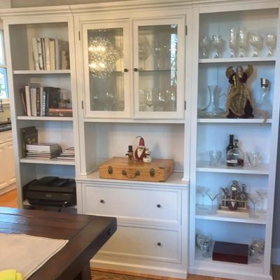 4 Piece White Lighted Cabinet/Hutch W/Drawers & Shelves