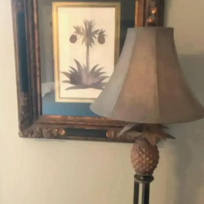 2 Framed Pineapple Prints & Pineapple Floor Lamp