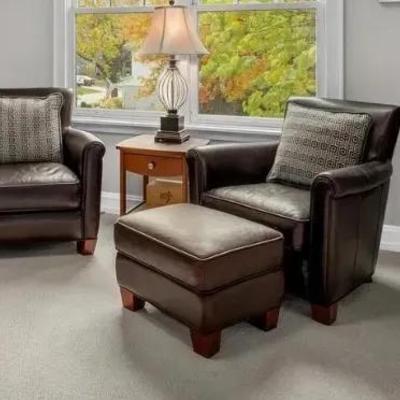 2 Leather Arm Chairs & Ottoman 